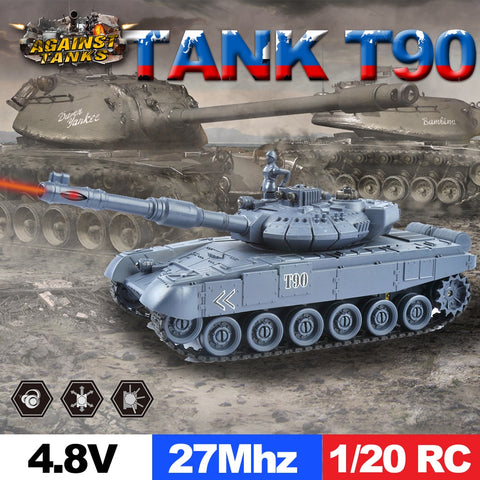E T 1/20 RC Tank 9CH 27Mhz Infrared RC Battle T90 Tank Cannon & Emmagee Remote Control Tank Remote Toys for Boys Chassis Tank